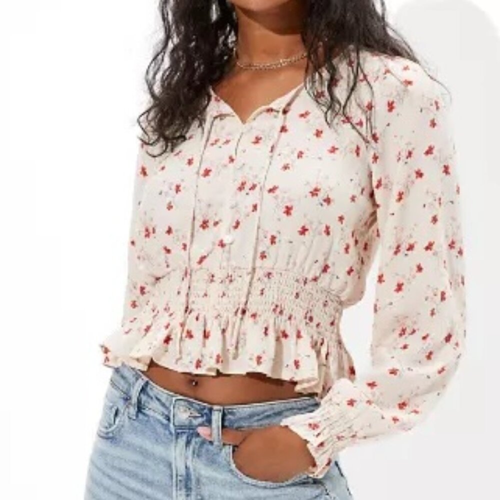 AE Printed Button-Up Bubble Top (M)